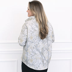back of quarter zip sweatshirt in birch camo 