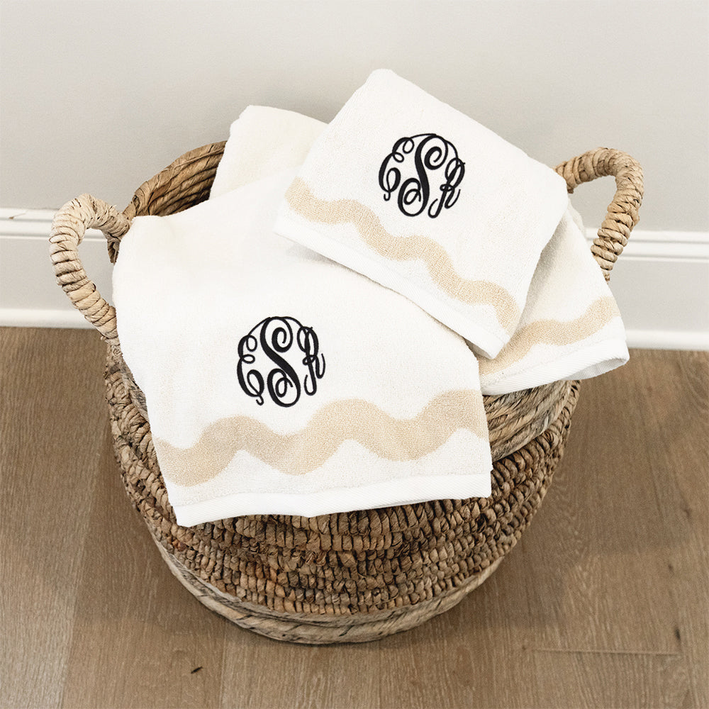 bath towel set with black mcs monogram