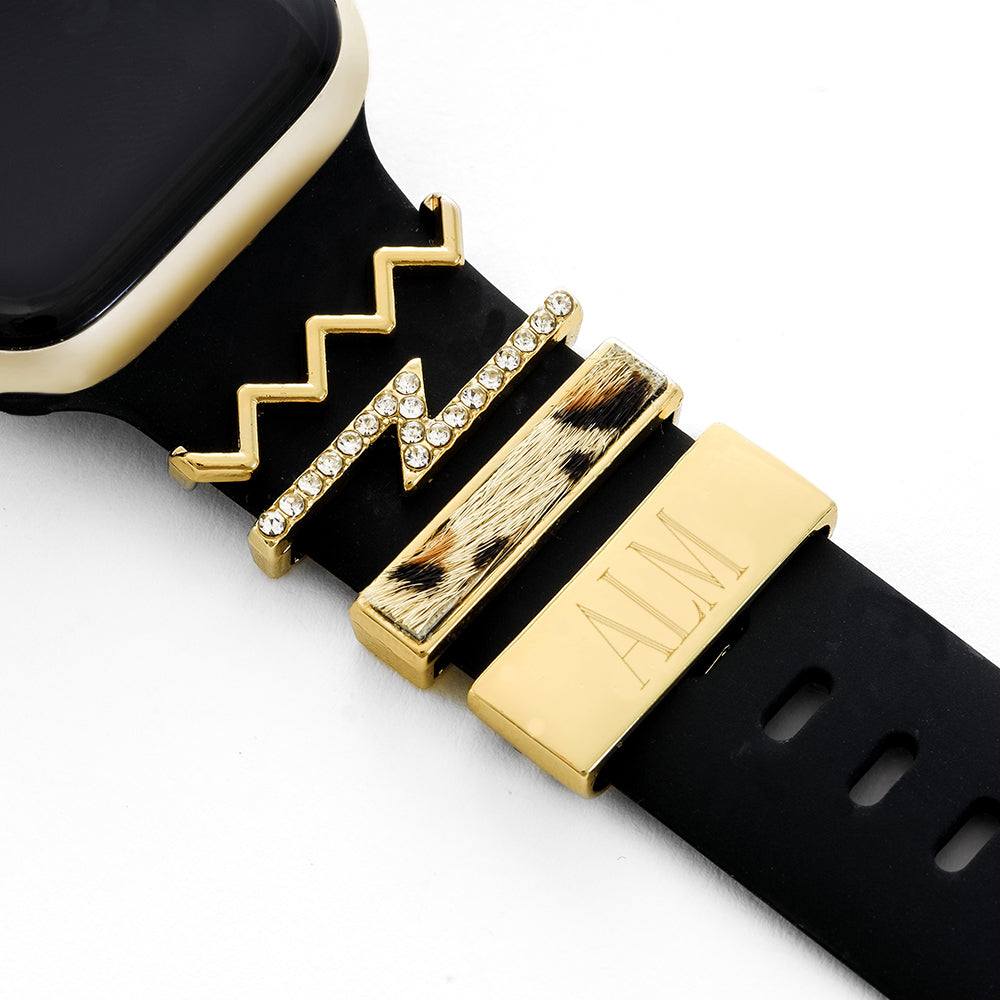Personalized Smart Watch Charm Set in Gold on Apple Watch Band
