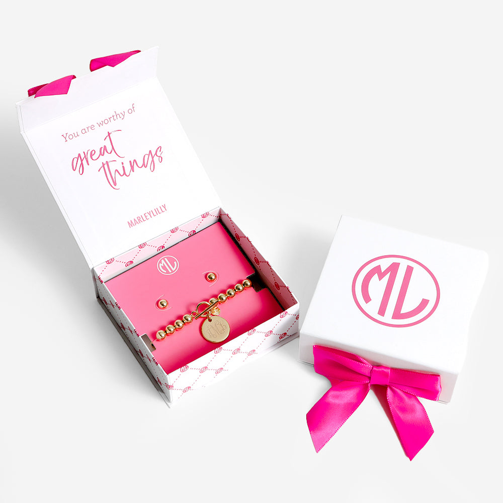 Monogrammed Jewelry Gift Set in Gold