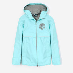 Monogrammed New England Rain Jacket in Aqua