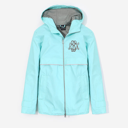Monogrammed New England Rain Jacket in Aqua