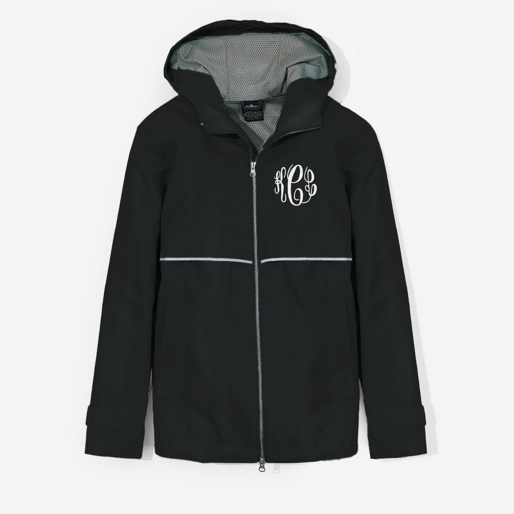 Monogrammed New England Rain Jacket in Black