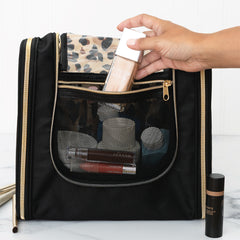 black classic cheetah hanging toiletry bag