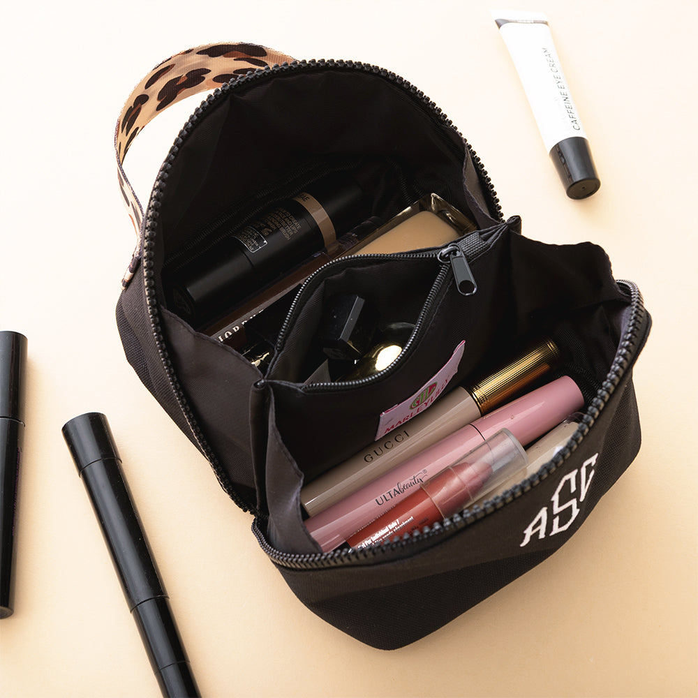 black classic cheetah makeup bag inside shot