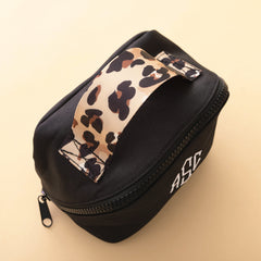 black classic cheetah makeup bag studio shot