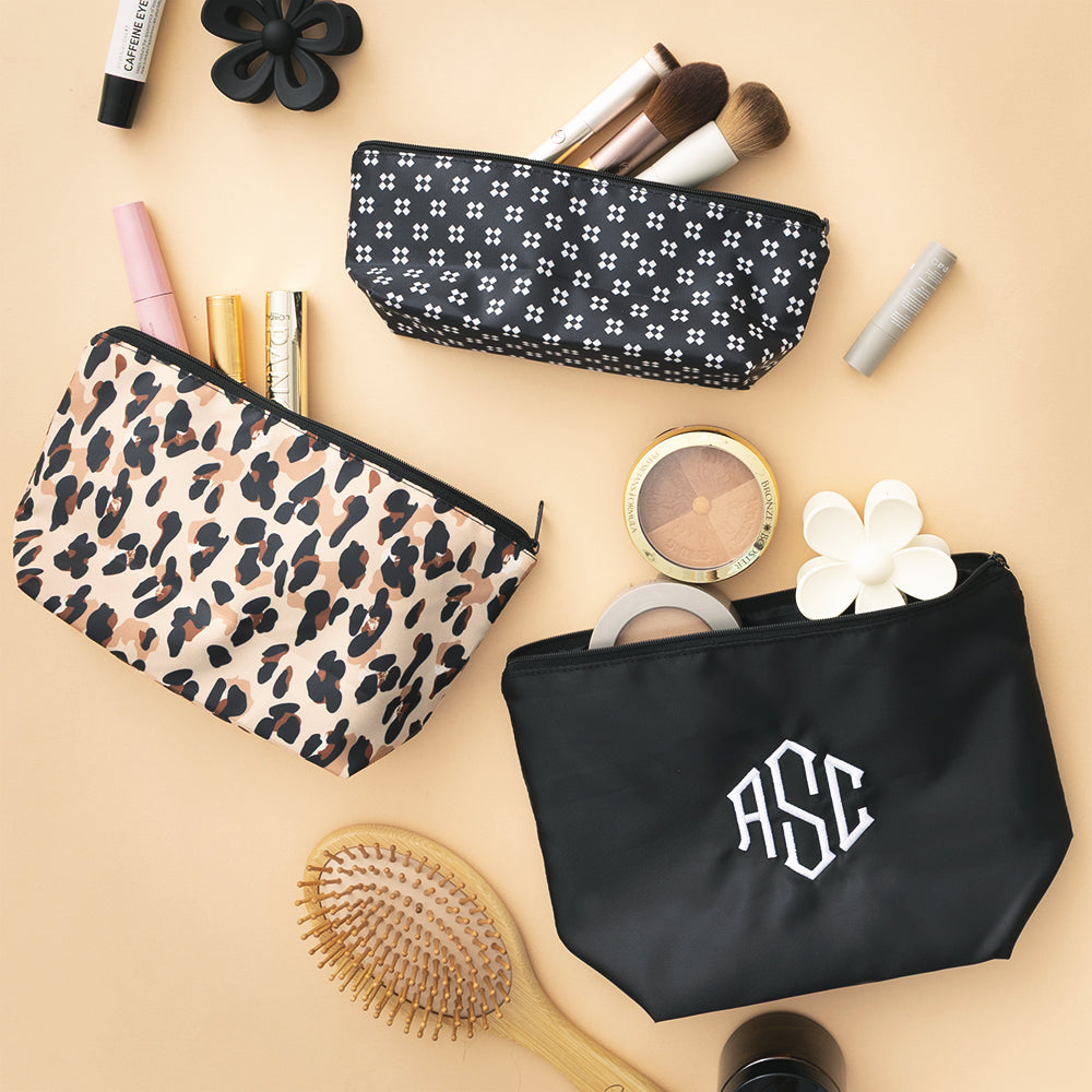 black classic cheetah monogrammed packable cosmetic bags
