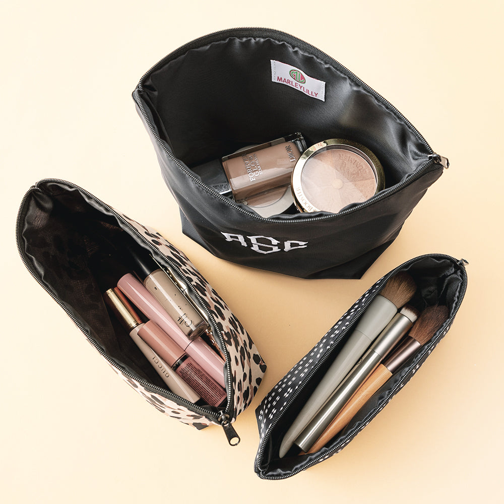 black classic cheetah packable cosmetic bags open