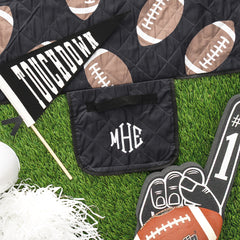 black football picnic blanket flatlay up close
