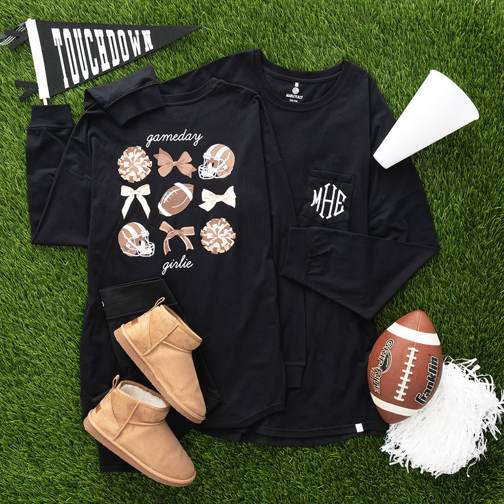 black football t-shirt flatlay
