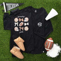 black football t-shirt flatlay