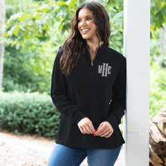 black knit quarter zip pullover on peyton