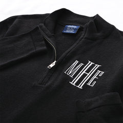 black knit quarter zip pullover up close