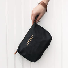 black monogrammed lightweight wristlet 