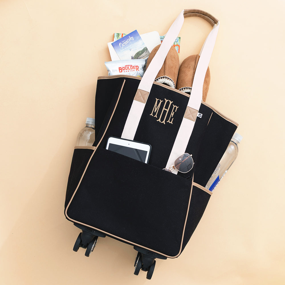 black rolling tote flatlay