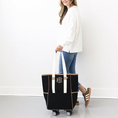 black rolling tote in studio