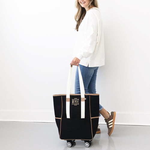 black rolling tote in studio