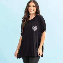 black short sleeve tunic on peyton studio shot