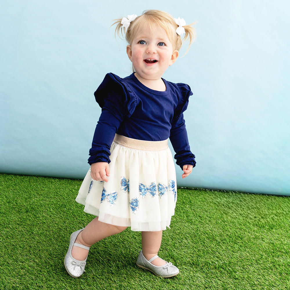blue bows tutu skirt on lucy
