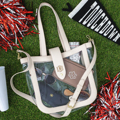 bone clear stadium approved tote grass flatlay
