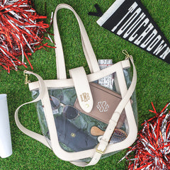 bone clear stadium approved tote grass flatlay