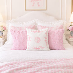 bow pillow shams on bed