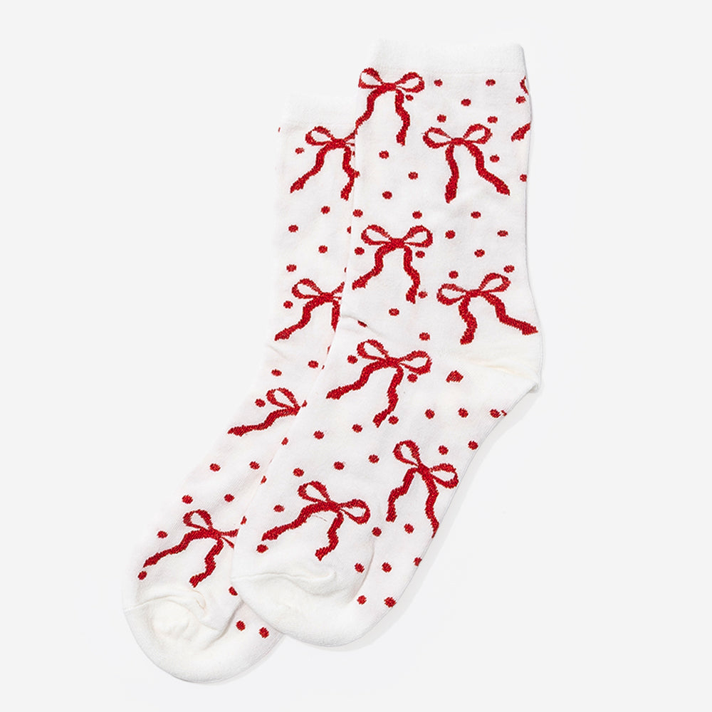 bow socks in red white