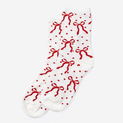 bow socks in red white