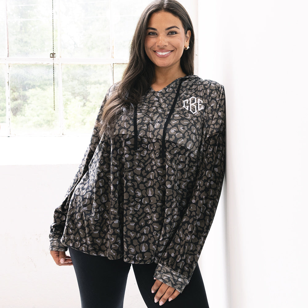 [julia-ann] girl wearing onyx leopard monogrammed softspun pullover
