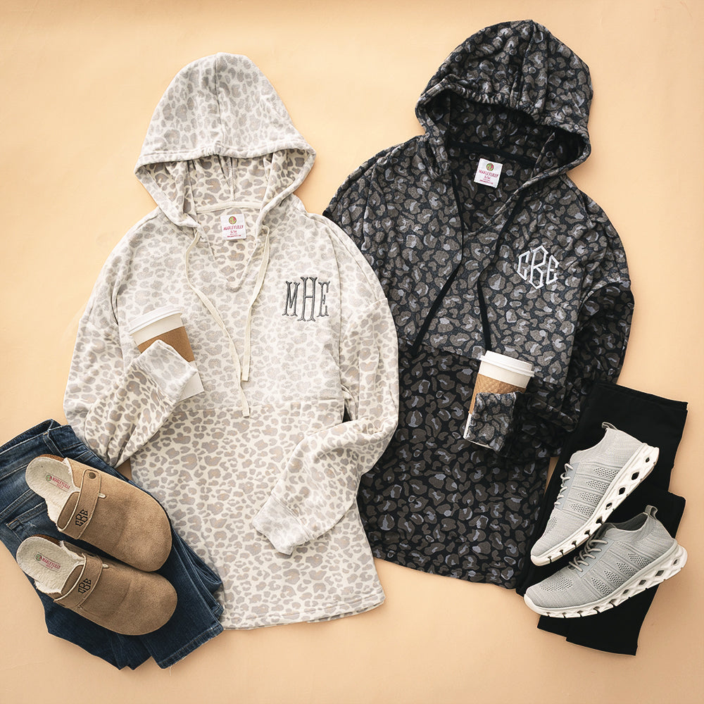 snow and onyx leopard monogrammed softspun pullovers