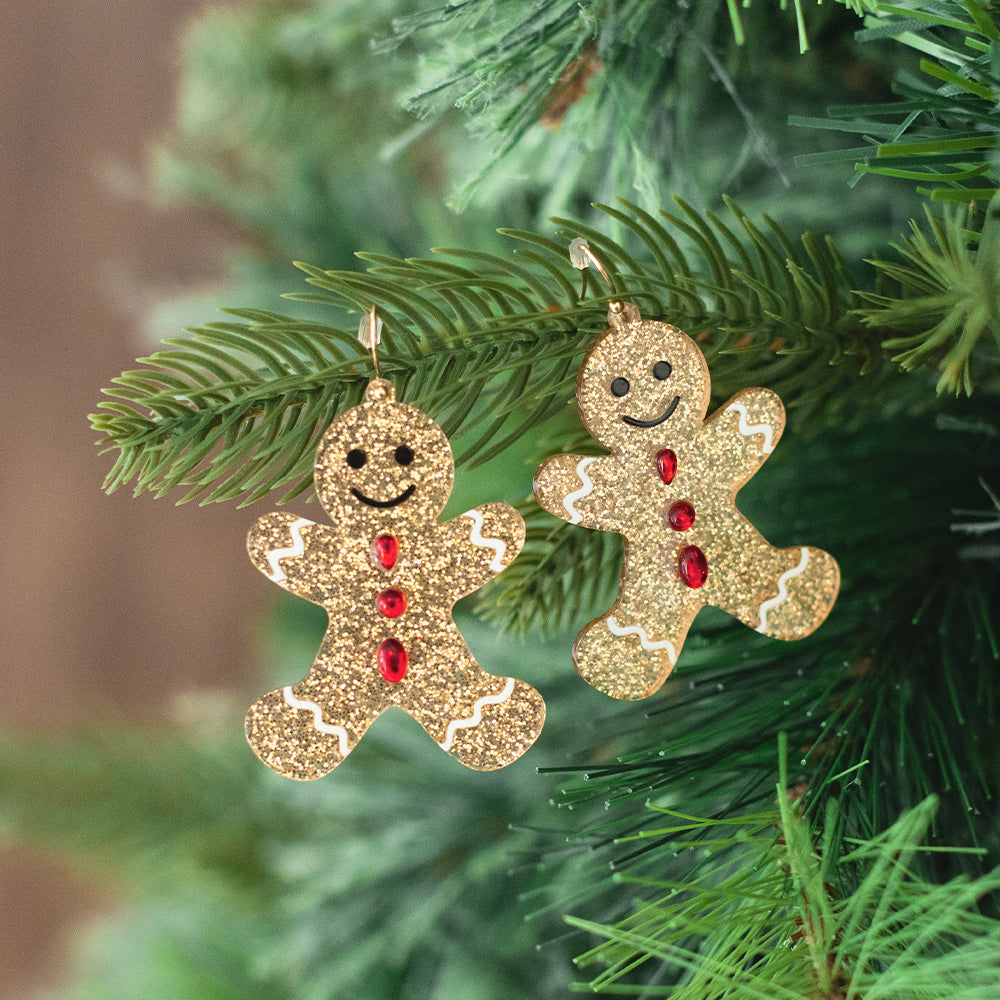 brown gingerbread earrings in tree