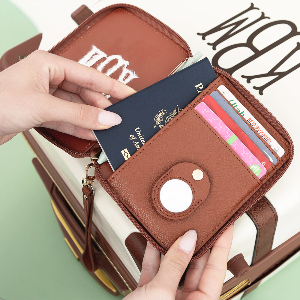 brown passport holder inside shot