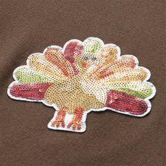 brown sequin turkey sweatshirt up close
