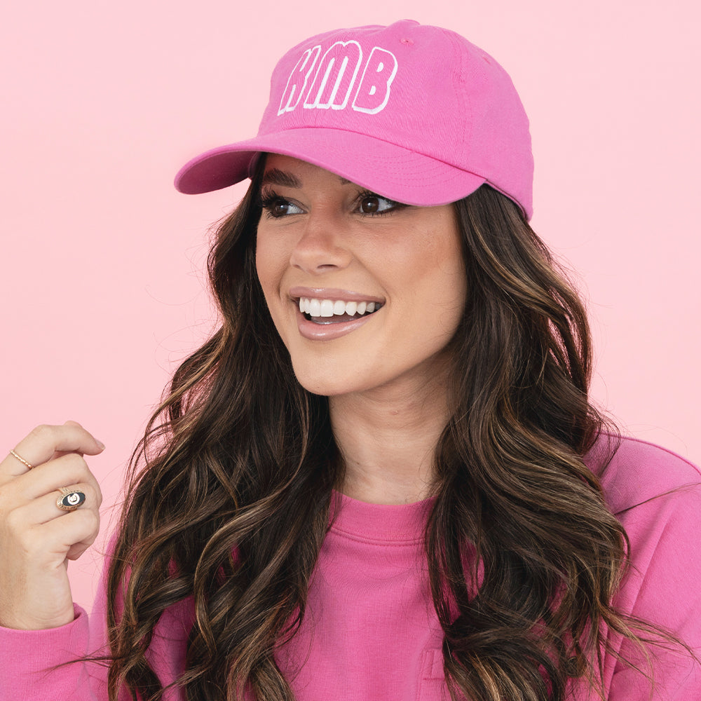 [Peyton] girl wearing hot pink monogrammed vintage wash baseball cap