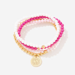 Monogrammed Pink Beaded Bracelet Set in Pink