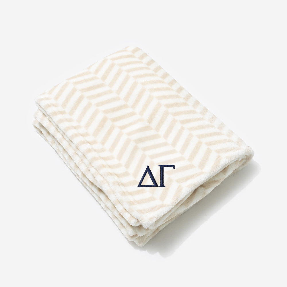 Delta Gamma Plush Blanket | Neutral Herringbone
