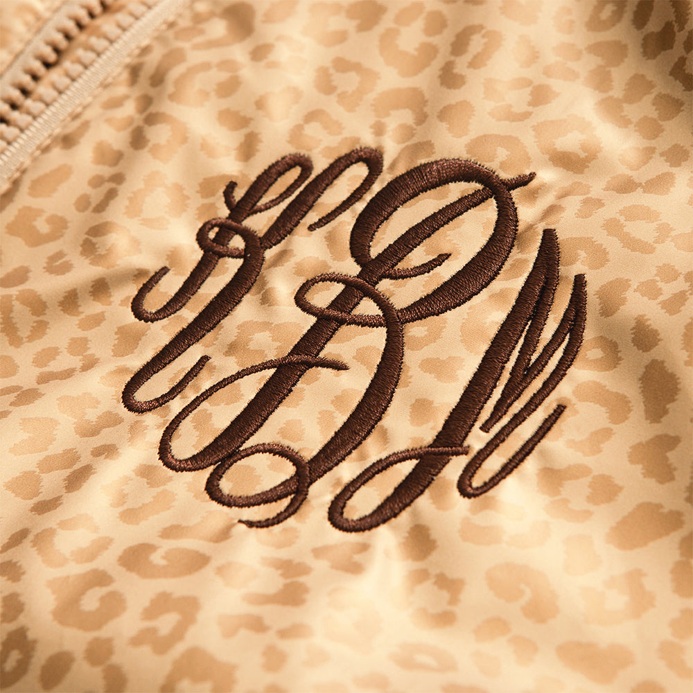 gold leopard new england rain jacket up close