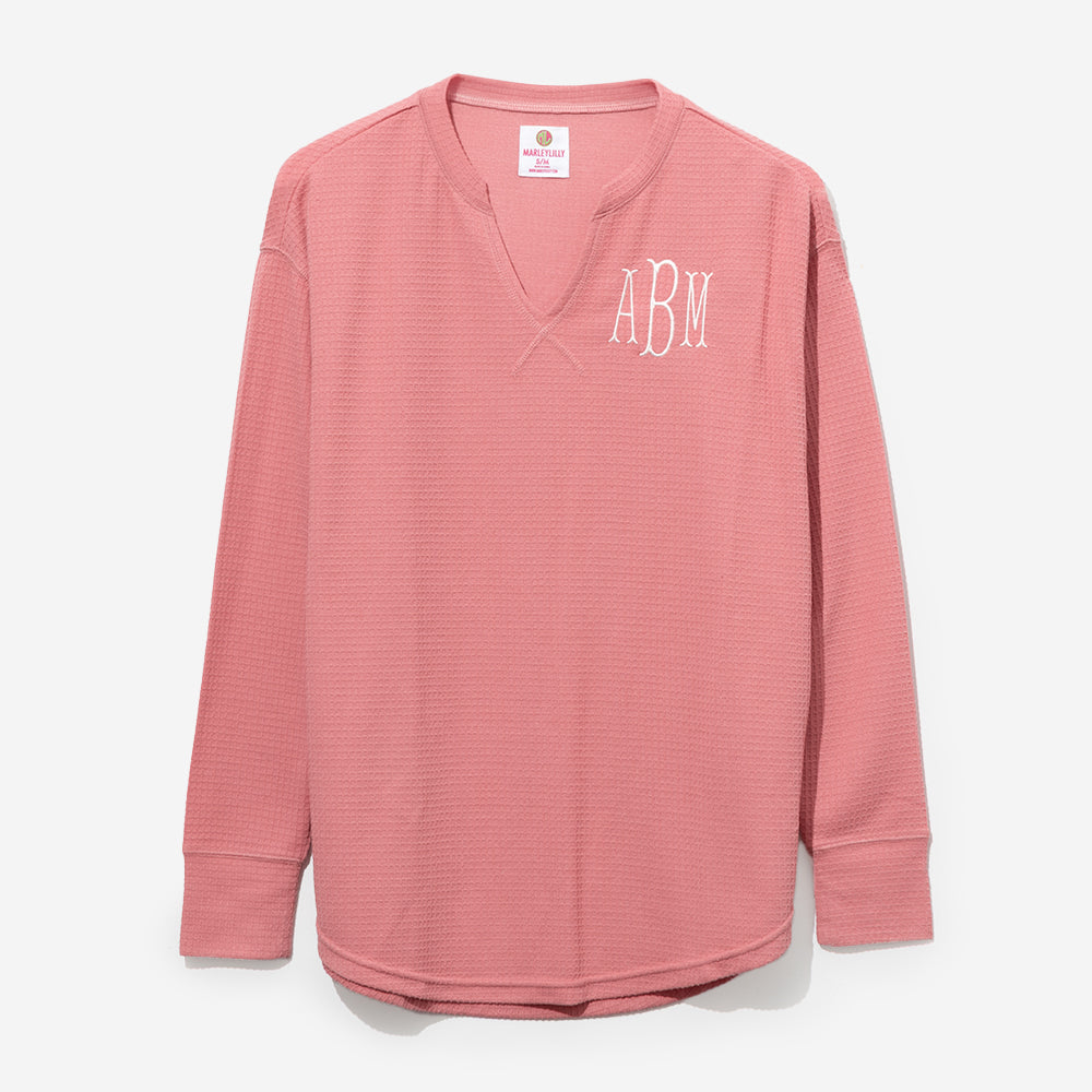 Monogrammed Waffle Shirt in Dusty Rose