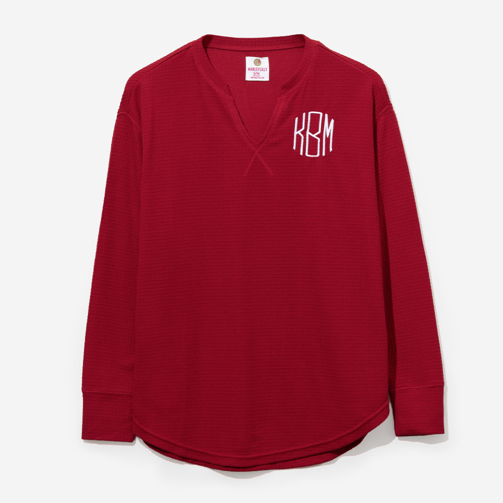 Monogrammed Waffle Shirt in Crimson