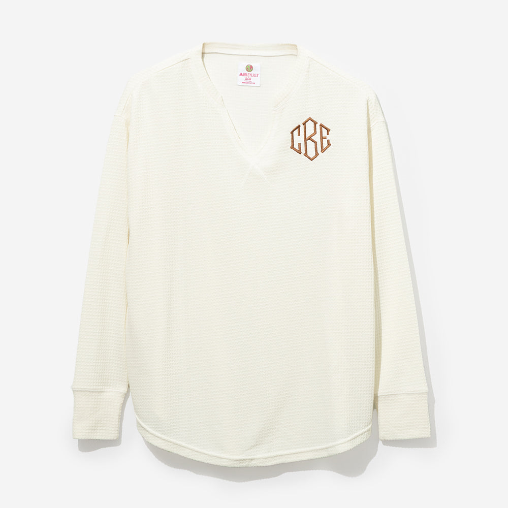 Monogrammed Waffle Shirt in Ivory