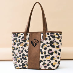 monogrammed leopard sequin tote bag