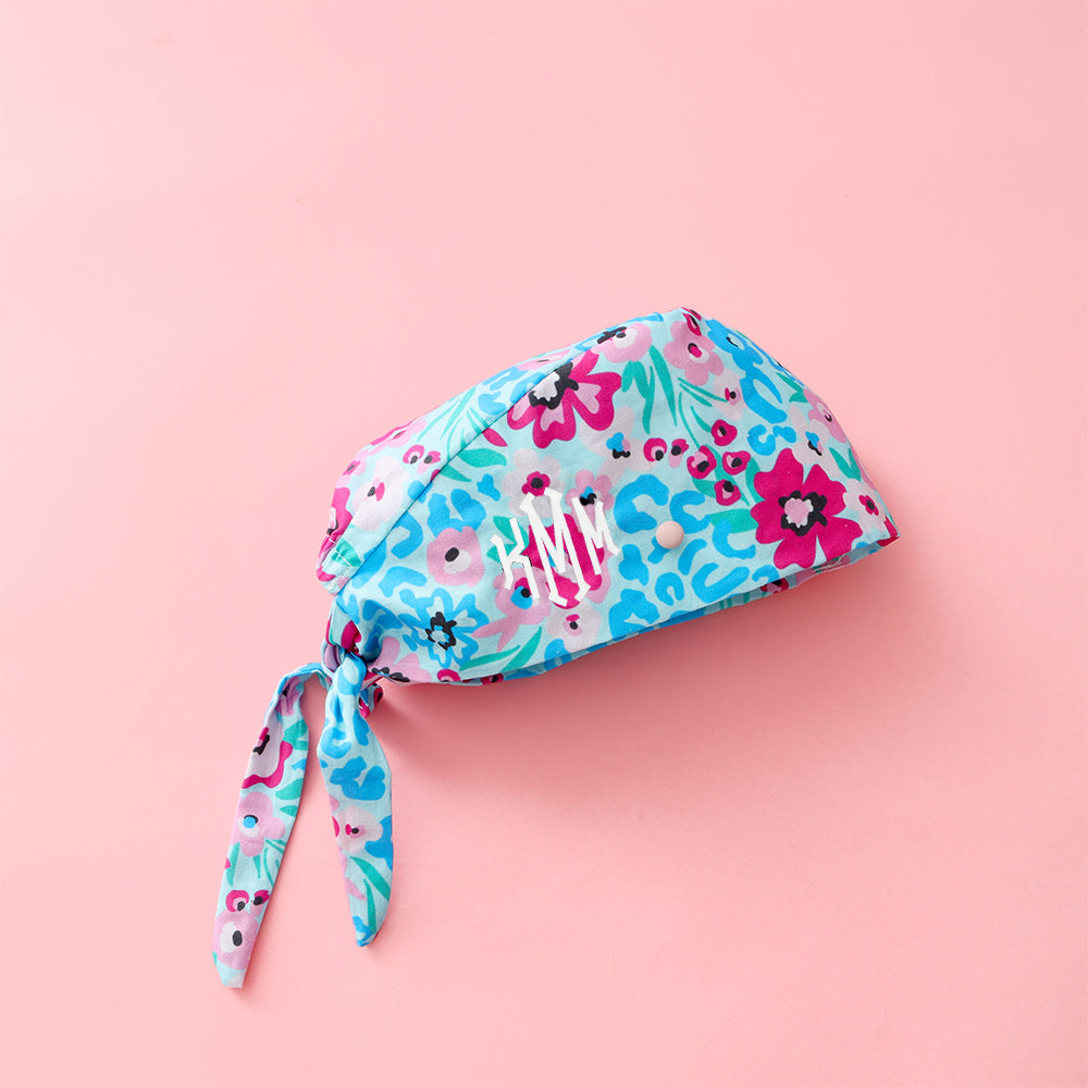 Monogrammed Scrub Cap in Magenta Wild Blooms