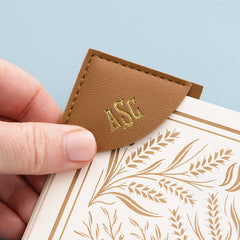 camel corner bookmark on book close up