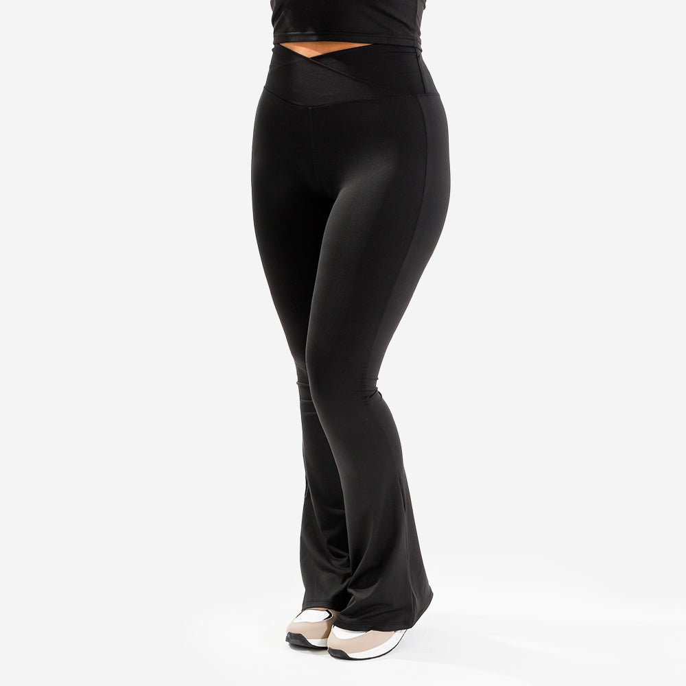 Crossover Flare Leggings in Black
