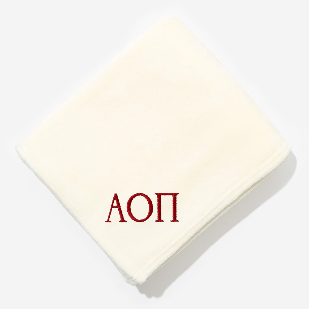 Alpha Omicron Pi Plush Blanket in Ivory