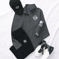 charcoal monogrammed lightweight waffle quarter zip pullover ootd 