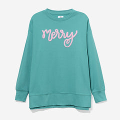 Chenille Merry Sweatshirt in Teal