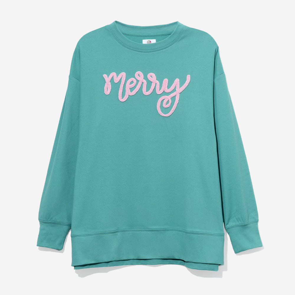 Chenille Merry Sweatshirt in Teal