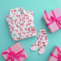 christmas coquette socks pajama flatlay