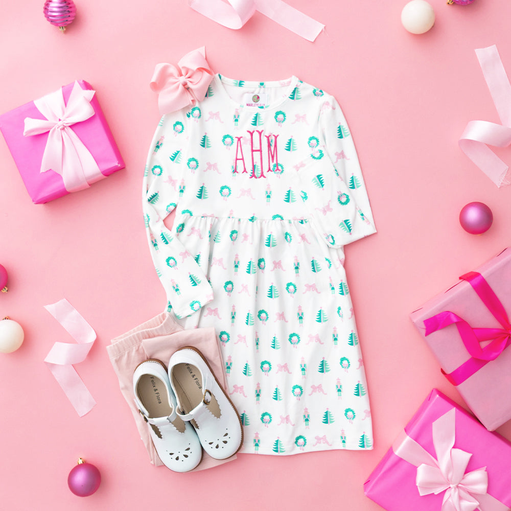 christmas favorite things girls twirl dress flatlay